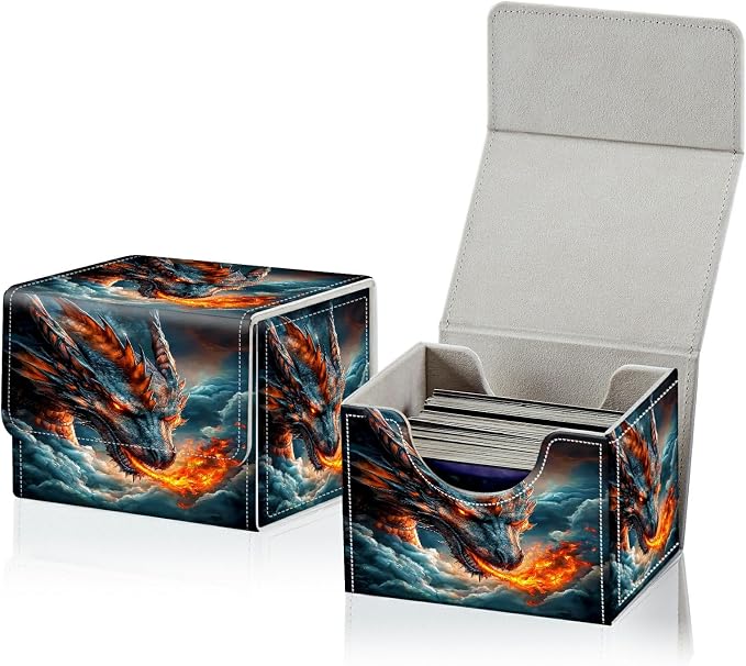 Card Deck Box for MTG, Cards Storage Box Fits 120+ Sleeved, Leather Small Size Strong Magnetic Closing Card Case for Board Games Magic TCG CCG Baseball Collection, Cloud Dark Dragon