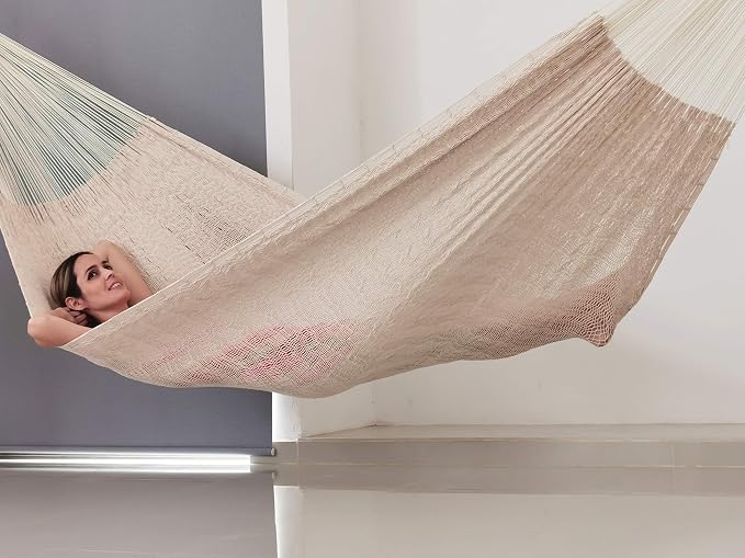 Traditional Mayan Hammock - Hammock Made with Thick Cotton Thread (Natural, Medium)