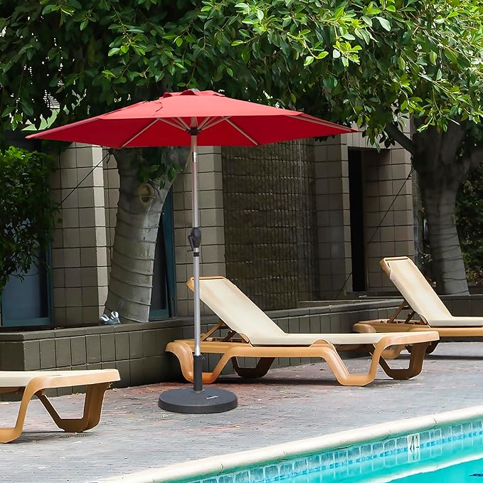 Domi 7.5FT Patio Umbrella Outdoor Market Umbrella with Silver Aluminum Pole, UV Resistant Canopy, Wind Vent, Tilt & Crank System, Perfect for Patio, Garden, Deck, Pool, Outdoor Dining, Red