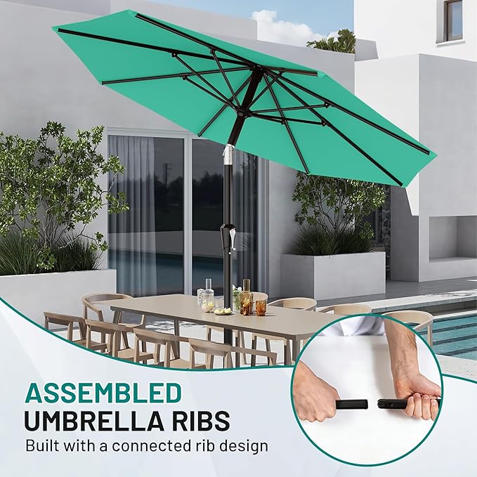 AreShark 10 FT Outdoor Patio Umbrella, Patio Table Umbrella with Push Button Tilt and Crank, Outdoor Patio Umbrellas with 8 Fiberglass Ribs, Patio Umbrellas for Market, Garden, Pool (Aqua Sky)