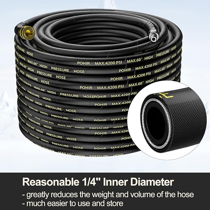 100FT Pressure Washer Hose 4000PSI with Power Washer Gun 3600PSI, Kink Resistant High Tensile Wire Braided