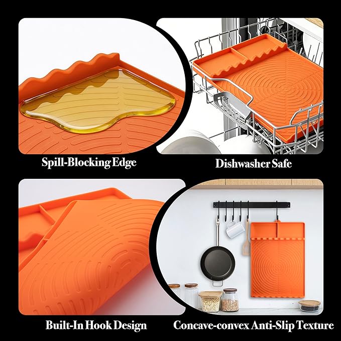 Silicone Grill Mat for Blackstone - BBQ Griddle Tools Side Mat with Drip Pad, Griddle Tools Mat for Outdoor Kitchen Countertop, BBQ Grill Accessories Gifts for Men (Orange-2Pack)