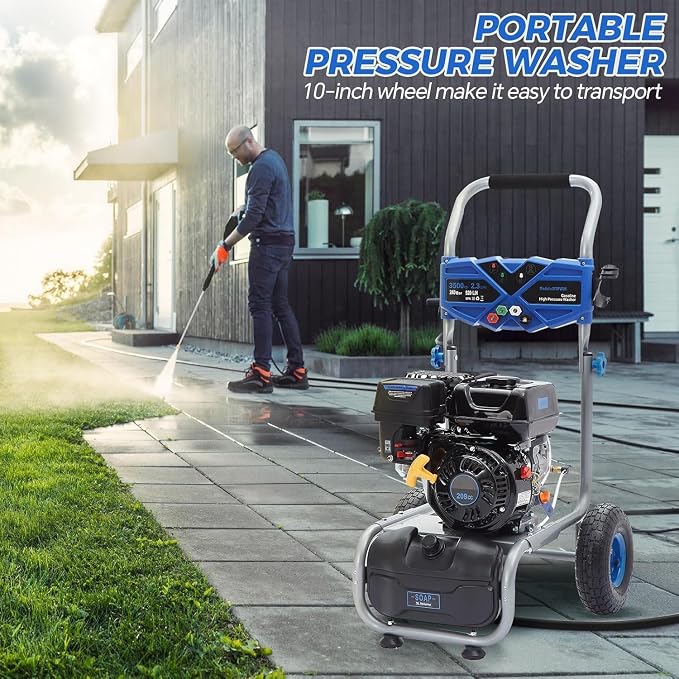 Gas Pressure Washer, 3500 PSI 2.3 GPM Power Washer with 209CC Engine, 4 Quick-Connect Nozzles, 25FT Hose, 3L Soap Tank, High Pressure Washer for Car, Driveway, Fence, Patio, Home Cleaning