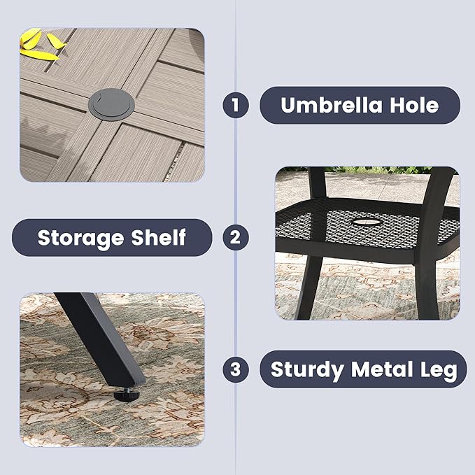 VICLLAX Outdoor Table and Chairs Set for 4, Patio Dining Set of 40.6" Metal Round Patio Table with Umbrella Hole & 4 Swivel Outdoor Dining Chairs for Backyard Lawn, Grey & Antique Grey