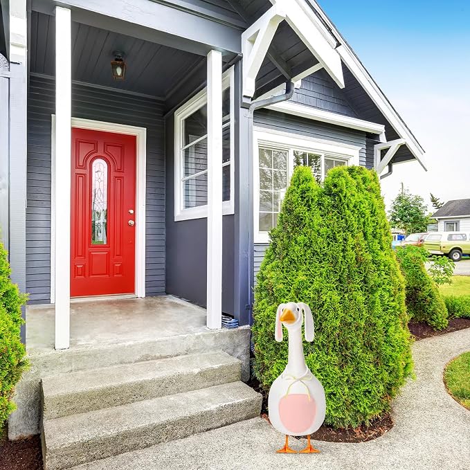 FuWeave Goose Outfit for 17" Baby Goose Lawn Porch Clothes for Outdoor Patio Yard Lawn Art Decoration (Pink White,17inch,Easter Bunny)
