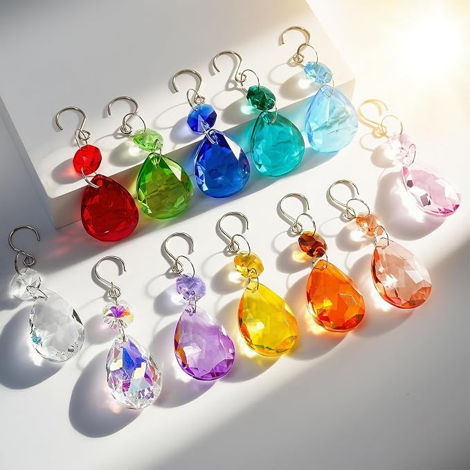 10pcs Yellow Bauhinia Crystal Suncatcher Chandelier Prisms Decor | K9 Crystal Glass Bauhinia Prisms 3 Inch with Hooks Window Wedding Party Chandelier DIY Decor Rainbow Maker Gift for Women Mom