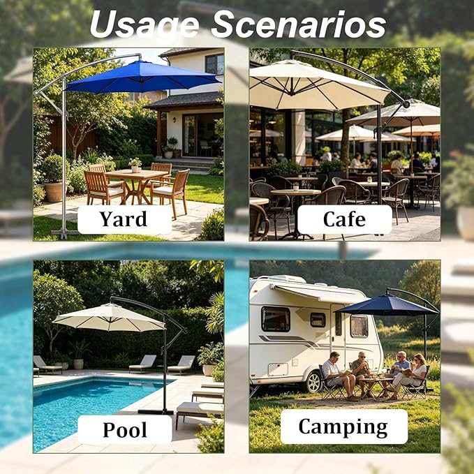 Cantilever Umbrella Replacement Canopy, Patio 8 Ribs Sun Umbrella Cover UV 50+ Protection Waterproof Cantilever for Garden, Backyard, Pool