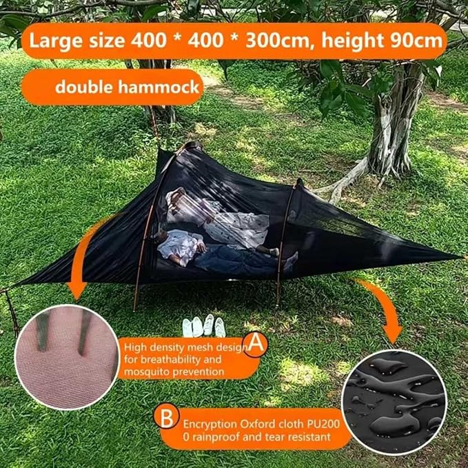 OVARIA Outdoor Camping Hammock Tent, Large Triangle Hammocks for 1-3 Persons-Portable Camping Mosquito Net for Outside, Hiking Travel(Yellow)