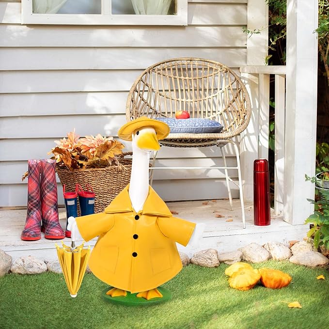 Summer Goose Outfits 23 Inch Porch Goose Raincoat Outfit Lawn Goose Rainy Clothes with Umbrella Hat for Geese Statue Summer Spring Garden Patio Yard Outdoor Decor (Yellow)