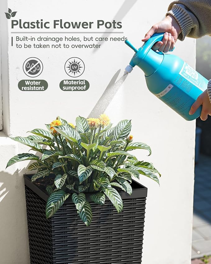 Greesum 30 Inch Tall Plastic Planters (Set of 2), Extra Large Outdoor Flower Pots with Detachable Inner Pot & Drainage Holes for Large Plants, Trees, Patio, and Garden, Black