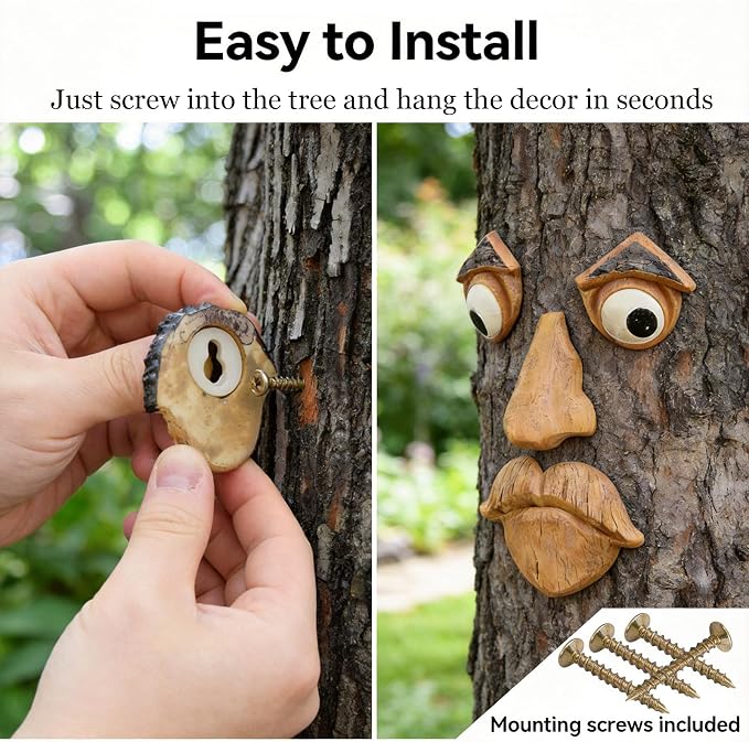 Tree Faces Decor Outdoor, Large Whimsical Old Man Tree Hugger Statues, Resin Tree Art for Garden Yard Patio, Funny Tree Peeker Sculptures for Halloween Easter (A)