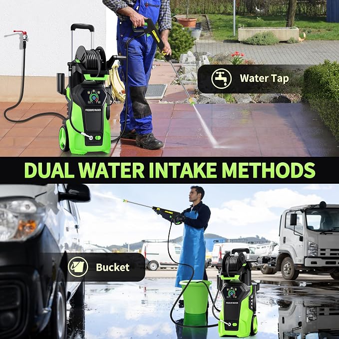 Fenbeli 𝟓𝟎𝟎𝟎𝐏𝐒𝐈 𝐏𝐫𝐞𝐬𝐬𝐮𝐫𝐞 𝐖𝐚𝐬𝐡𝐞𝐫 Portable Washer Cleaner with 4 Quick Connect Nozzles for Car Driveway Patio Fence (Green)