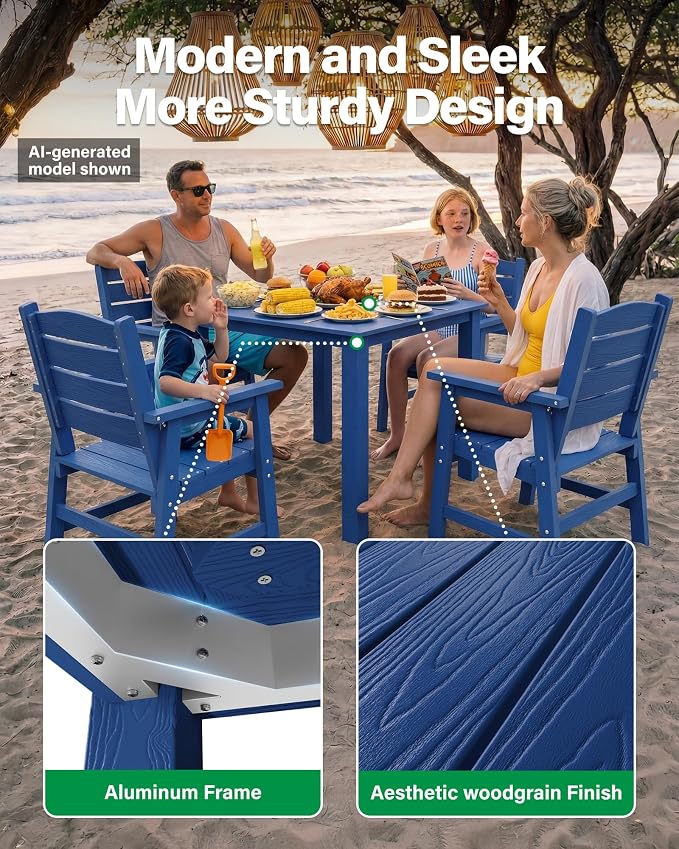 YEFU Patio Outdoor Chairs 2-Pack: Modern Outdoor Dining Chairs - All-Weather Plastic Patio Dining Chairs Waterproof Easy-Clean, Stylish Family-Friendly Design for Backyard Poolside Garden Deck(Navy)