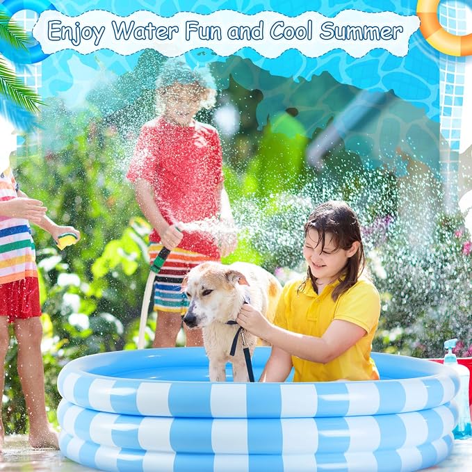 VioraWhite 4 Pack Inflatable Kiddie Pool for Toddlers 48''x 10'' Light Blue Blow up Kids Swimming Pool Small 3 Rings Round Baby Pools for Indoor Outdoor Water Game Play Center