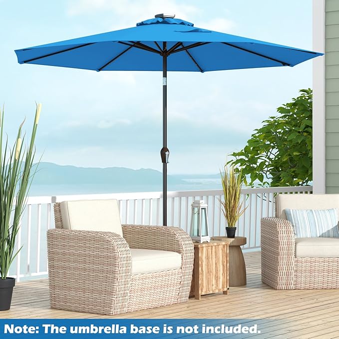 Giantex 9ft/10ft Outdoor Patio umbrella with Solar Lights, Table Market Umbrella with Crank and Push-button Tilt System, Solar LED Lighted Patio Umbrella for Backyard Deck Pool Beach