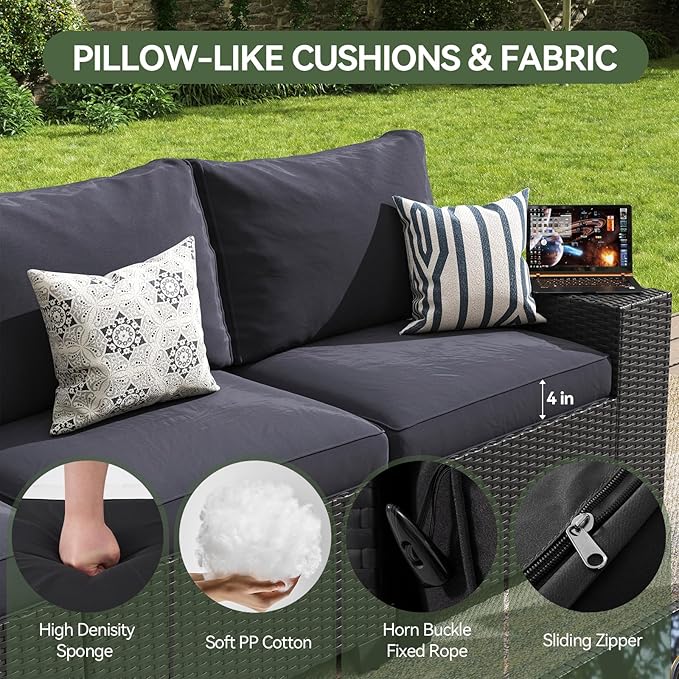 Aoxun 10-Piece Sectional Sofa with 44" Fire Pit, 4" Thicken Cushion, Widen Armrests Wicker for Backyard with Waterproof Cover