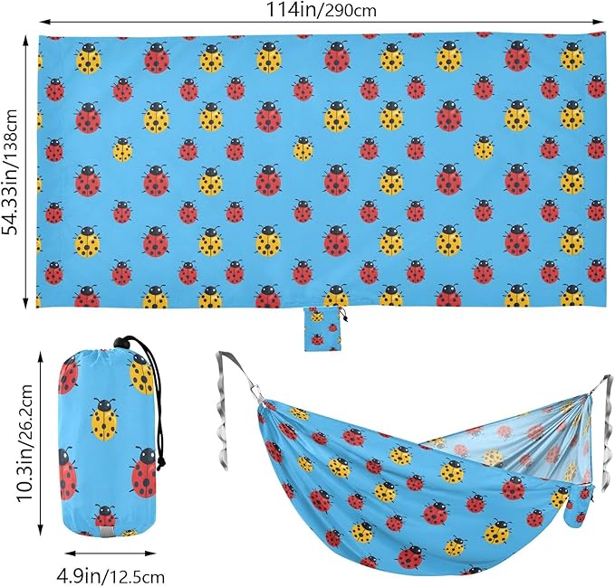 Camping Hammock Outdoor Hammocks for Outside Ladybird Blue Beach Trees Portable Lightweight with Pockets Tree Straps Indoor