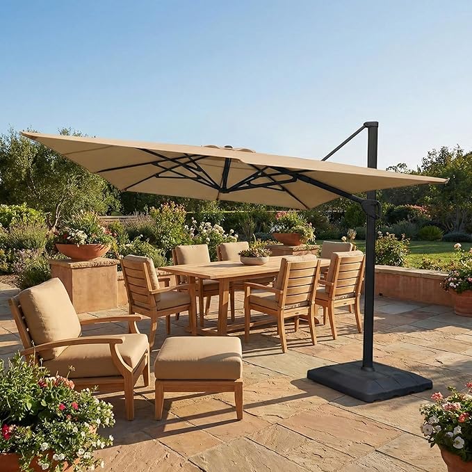 Garden Winds Heavy Duty Reinforced RipLock 500 Replacement Canopy Top Cover Compatible with Backyard Creation 10’ x 13’ Offset Umbrella Model UMB-952370 - Beige