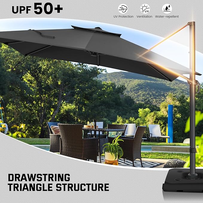 Hoteel Patio Umbrella - 10ft Cantilever Umbrella Outdoor for Patio, Offset Umbrellas with Double Top Vent, UV resistant, Large Table Umbrella on Clearance for Deck, Pool, Market, Backyard - Gray