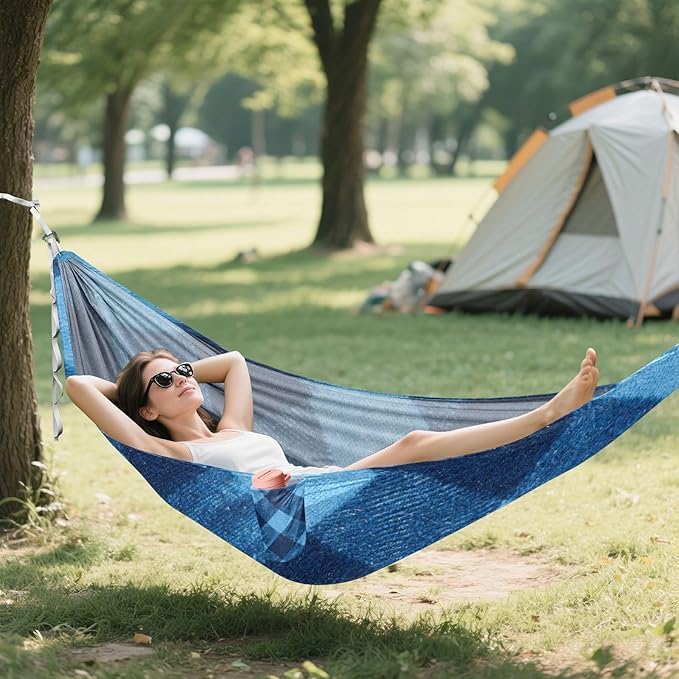 Blue Grid 330lb Capacity Outdoor Hammocks Fabric Hammock for Outside Patio Garden hamaca para Patio Exterior