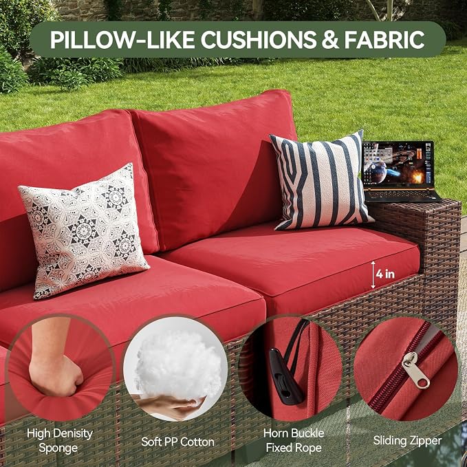 LazySunsets 2 Piece Outdoor Patio Furniture Set, Outdoor Sofa Set with Thick Cushions & Ottoman, Grey