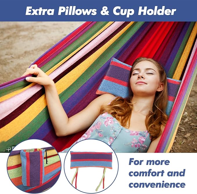 ONCLOUD 550 LB Capacity Double Hammock with Stand – Portable Bag Included (Rainbow Stripe)
