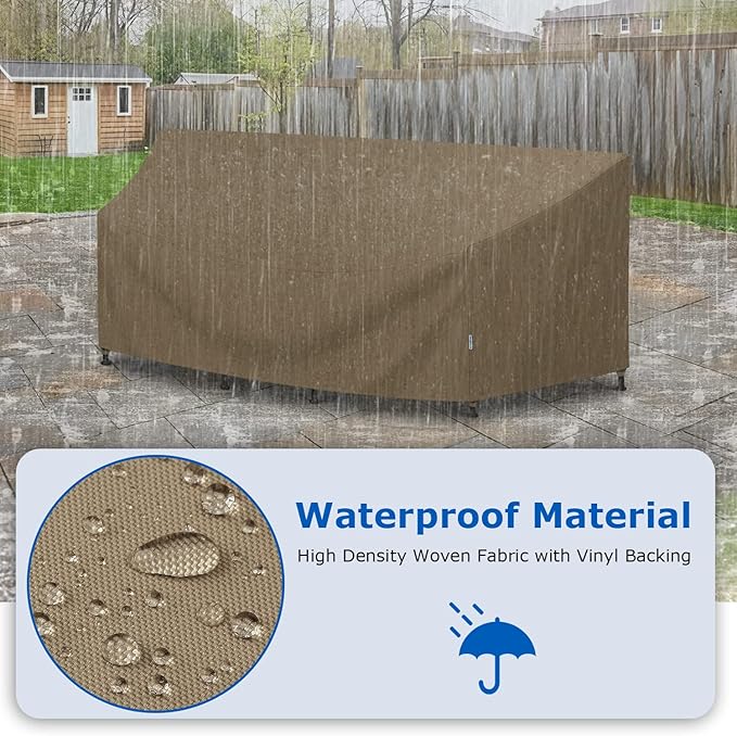 SunPatio Outdoor Sectional Sofa Cover, Heavy Duty Waterproof Curved Furniture Couch Cover 120 Inch, Fade Resistant with Sealed Seam, 120"(back)/82"(front)L x 36"W x 38"/24"H, Taupe