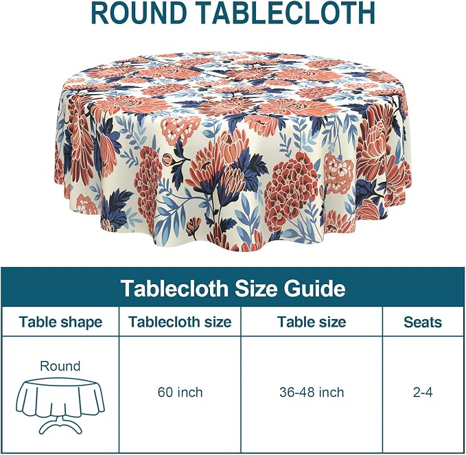 DYTXIII Outdoor Round Tablecloth with Umbrella Hole 60 Inch, Water Repellent & Fade Resistant Table Cover, All Weather Outdoor Tablecloth for Garden & Party Table, Red Chrysanthemum
