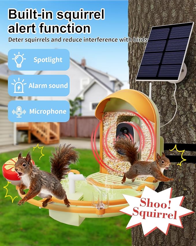 Bird Feeder with Camera, 2K HD Birds Camera with Solar Water Fountain, Smart BirdCamera with APP Control, Night Vision, Motion Detection Alerts, IP66 Birdfeeder for Backyard Garden