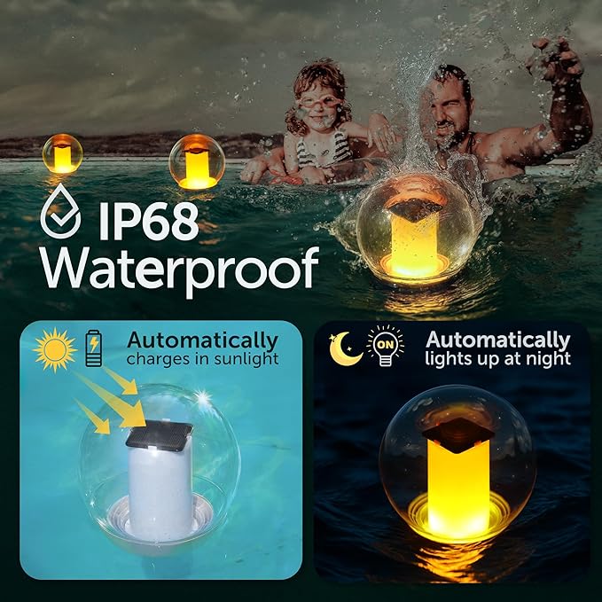 Floating Lights Solar Powered Globes for Pool, Pond, Patio & Hot Tub – Outdoor Lanterns Look Like Candles or Torches, Fun Decorations & Cool Gifts for Adults, Pool Toys & Must-Have Decor (1 pcs)