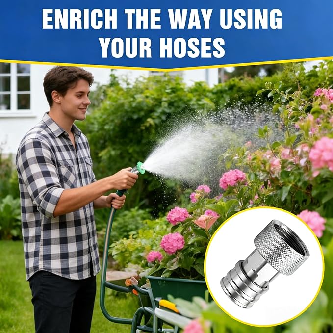 High Pressure Washer Adapter 3/4" GHT Female to 1/4" Quick Connect, Stainless Steel Pressure Washer Quick Release Fitting for Garden Hose, Power Washer Nozzles & Accessories (Connector only)