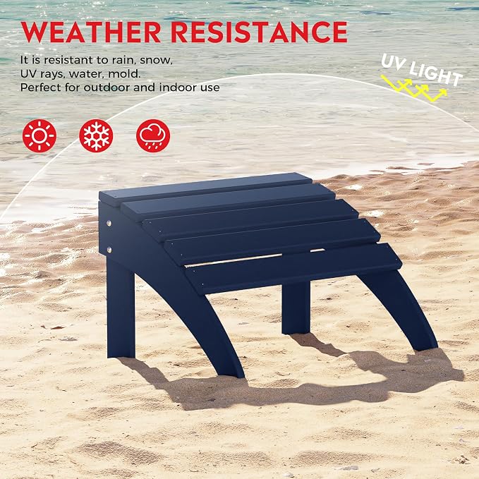 Costaelm Lakeview 3-Piece Adirondack Chair with Cup Holder and Folding Ottoman and Table Set, Navy Blue