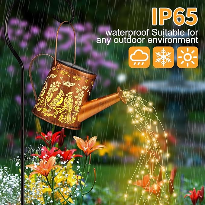 Solar Watering Can Light, Solar Powered Hanging Lantern Landscape Lights, Decorative Garden for Yard Waterproof Garden Decor, Gifts for Mom, Grandma（Cardinal）