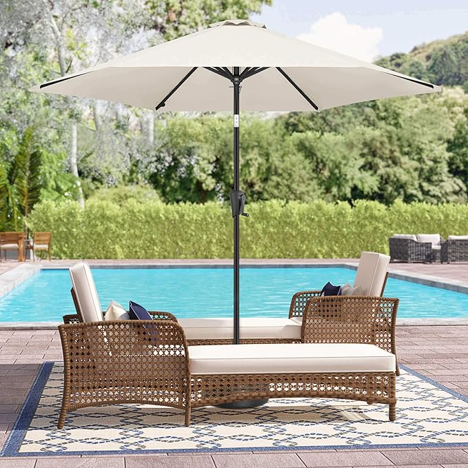 10FT Patio Umbrella Outdoor - Table Umbrella with 6 Sturdy Ribs, Market Umbrella with Push Button Tilt, UV Protection for Pool, Porch, Garden, Deck, Backyard (Ivory)