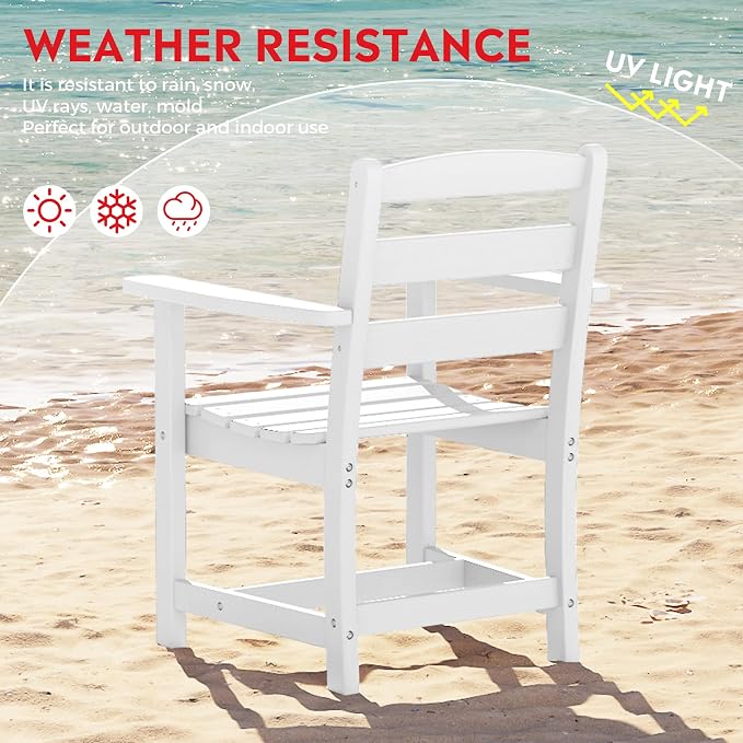 Costaelm Palms 5-Piece HDPE Outdoor Square Patio Dining Table Set with Armchairs, White