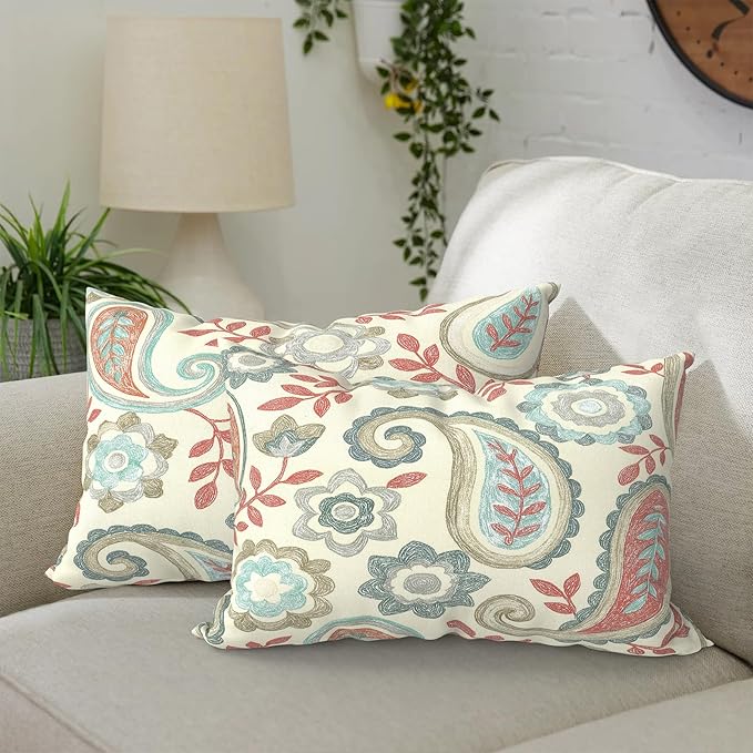 DYTXIII Pack of 2 Waterproof Outdoor Lumbar Pillow with Inserts, 12x20 in Rectangle Decorative Patio Throw Pillow for Home, Sofa,Bench and Patio Furniture, Paisley Vintage