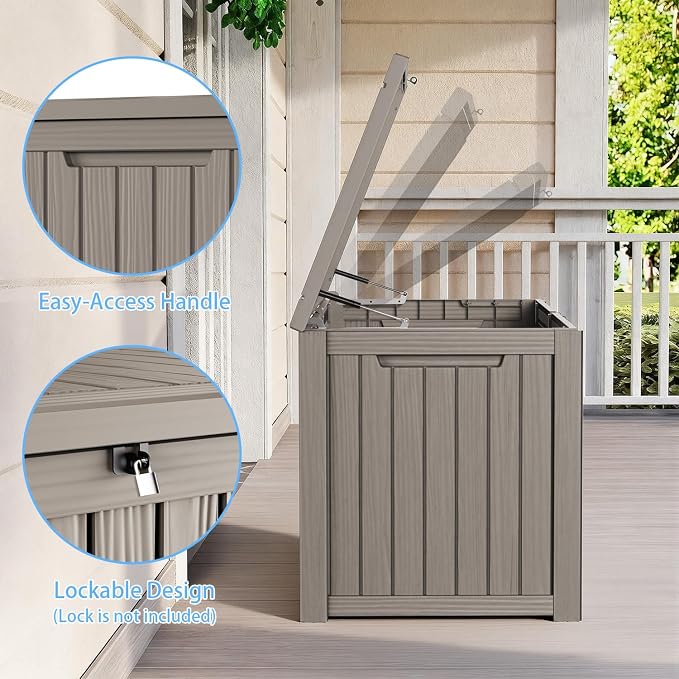 AmaVins Outdoor Storage Box, 180 Gallon Deck Box Indoor and Outdoor Use, Waterproof Resin Storage Bin for Package Delivery, Patio Cushions, Gardening Tools, Lockable, UV Resistant, Light Coffee