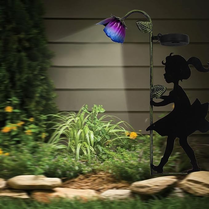 Solar Garden Lights 2 Pack, Boy Girl Silhouettes LED Landscape Lights, Metal Outdoor Decorative for Garden, Landscape, Path, Yard, Patio, Driveway