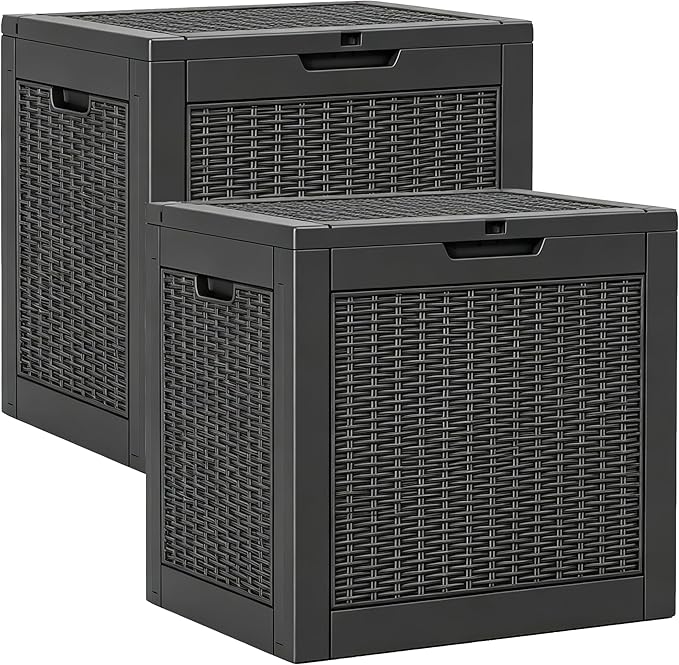 Outdoor Storage Box, Resin Deck Boxes Indoor and outdoor, Waterproof Storage Box Lockable Lid (Black, 35 Gallon-2 Pack)