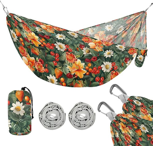 Camping Hammock Outdoor Hammocks for Outside Fruits Flowers Vivid Beach Trees Portable Lightweight with Pockets Tree Straps Indoor