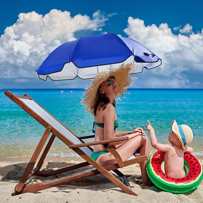 Buryeah 2 Pcs Beach Chair Umbrella Automatic with Universal Adjustable Clamp 44" UPF 50+ Portable Clamp on Beach Chair for Wheelchair Patio Golf Carts Camping