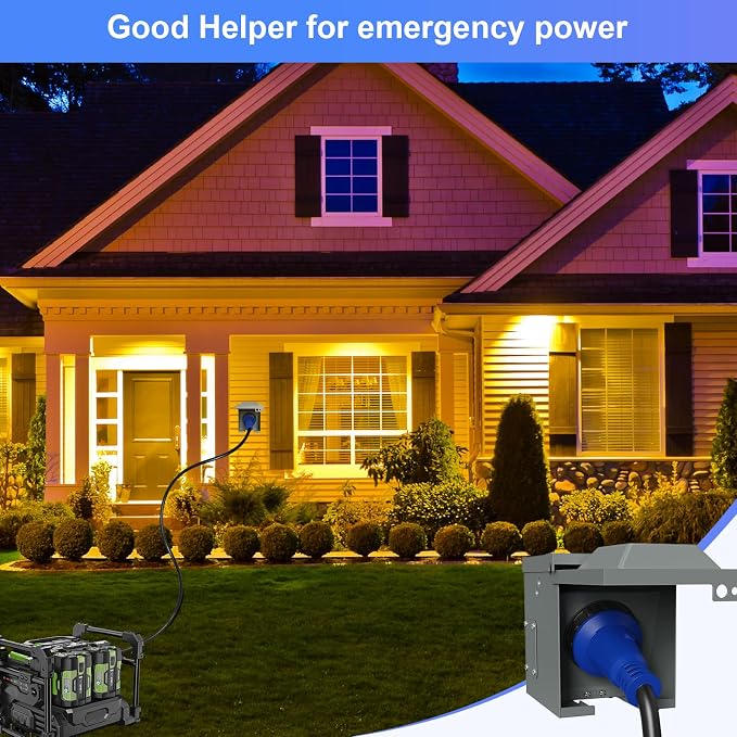 30 Amp Generator Inlet Box Pre-Drilled，NEMA L14-30P 30A 125V/250V Generator Power Inlet Box for 4 Prong Generator Cord UL Listed, Waterproof Dust Proof for Outdoor and Emergency Use