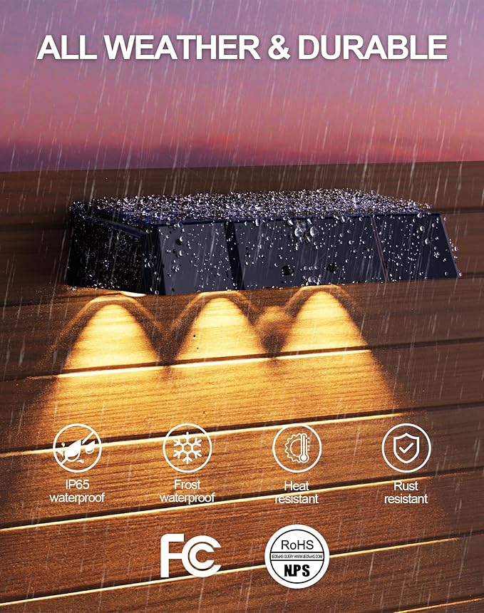 Solar Fence Lights 10 Pack, Outdoor Fence Light with 11 Modes RGB Color Glow LED Solar Lights, IP65 Outdoor Waterproof Wall Light, for Patio/Backyard/Deck/Fence/Railing