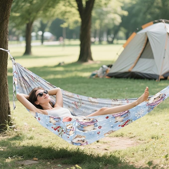 Camping Hammock Outdoor Hammocks for Outside Hedgehog Snow Beach Trees Portable Lightweight with Pockets Tree Straps Indoor Small