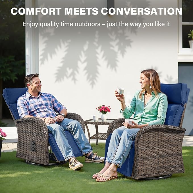 Belord 5 Piece Patio Furniture Set with Swivel Recliner Chair - Patio Outdoor Couch Set, Chaise Lounge Chair Outdoor with Adjustable Backrest and Footrest and Coffee Table for Casual Gathering