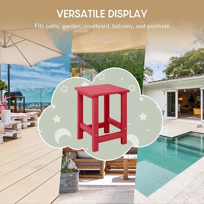 WestinTrends Malibu Kids Outdoor Patio Furniture HDPE Adirondack Square Side Table, Red