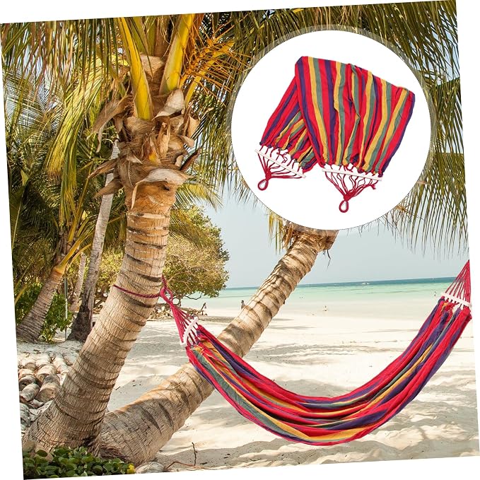 Rope Hammocks for Outside Camping Hammocks Striped Canvas Swing Bed Garden Travel for Adventure