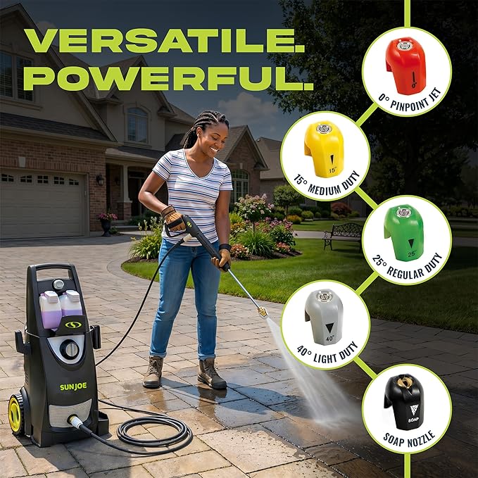 Sun Joe Pressure Washer, Electric Power Washer w/Extension Spray Wand and Hose, 2030 Max PSI (PWMA Rated)-Portable Cleaning & Washing Machine System for Patios, Decks & Sidewalks, SPX3000-PK1