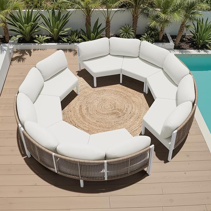 Crestlive Products Curved Patio Furniture Set, Modular Half Moon 8-Seater Sofa, Aluminum Outdoor Sectional with 5-Inch Water-Resistant Cushions, All Weather Couch for Backyard, Deck, Porch, Poolside