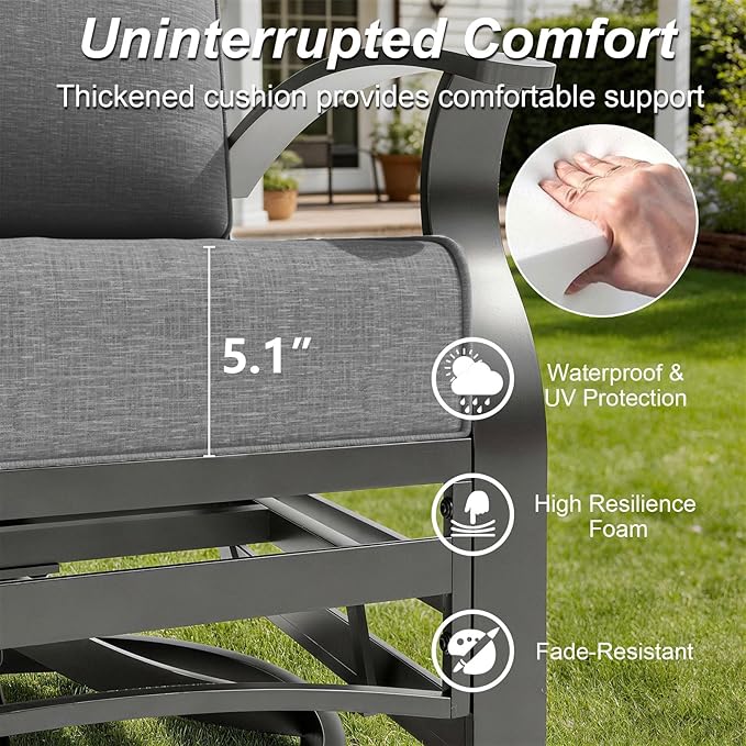 Gotland Aluminum Patio Furniture Set, Metal Outdoor Furniture with 2 Ottomans 5.1’’ High-Resilience Seat Cushions, 5 Piece Patio Set, Oversized Outdoor Sectional Patio Conversation Sets, Gray